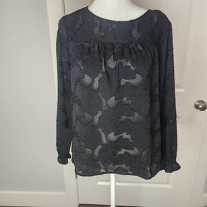 Banana Republic Black Floral Jacquard Sheer Long Sleeve Blouse Size. SP Ethereal